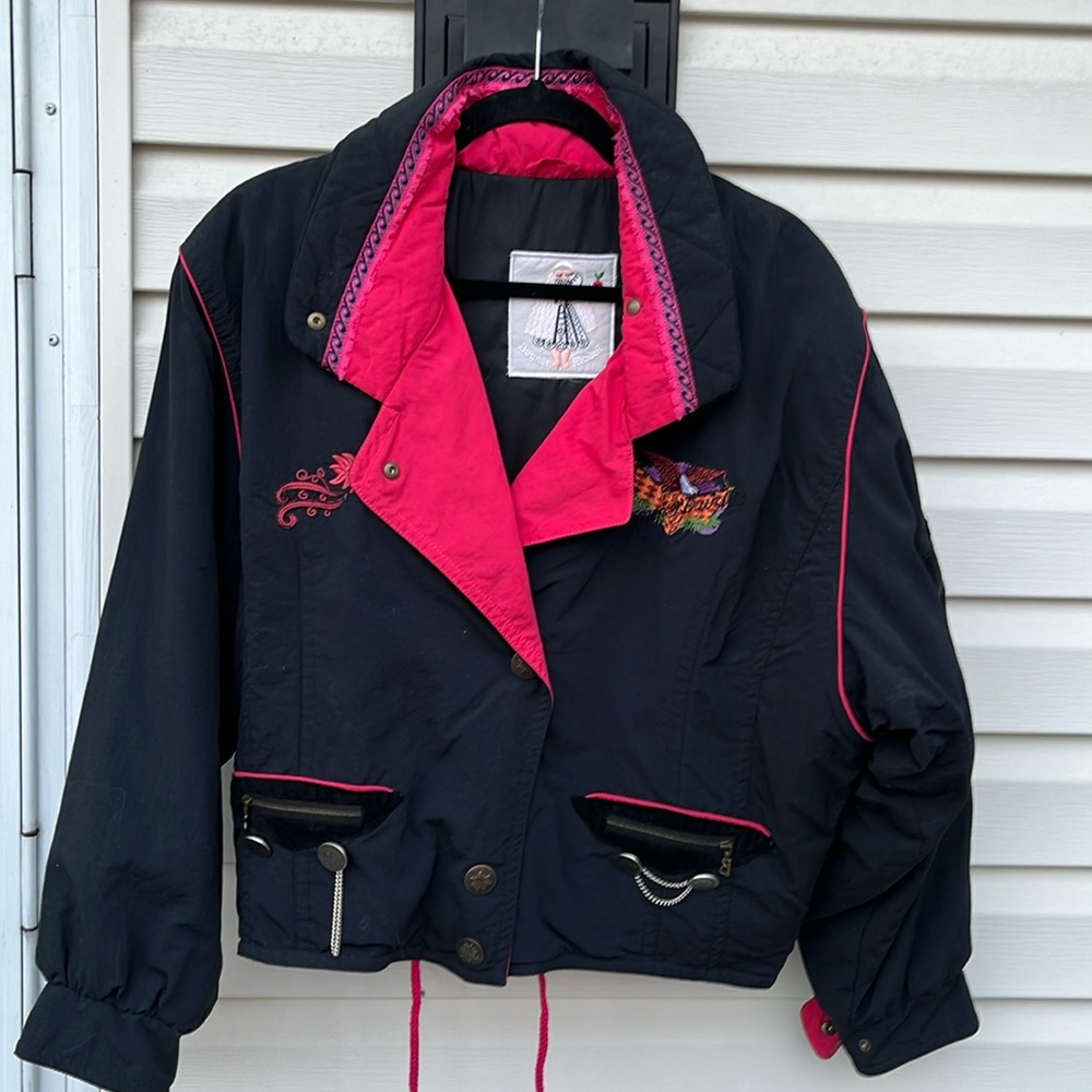 BOGNER LADIES BLUE PINK EMBROIDERED JACKET-12-VINTAGE!